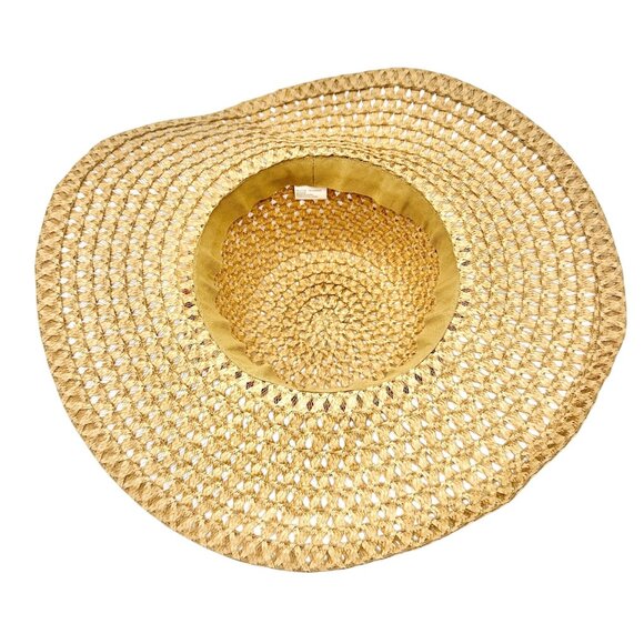 Wide Brim Straw Sun Hat With Multicolor Beaded Band One Size Lightweight Stylish - Picture 8 of 8